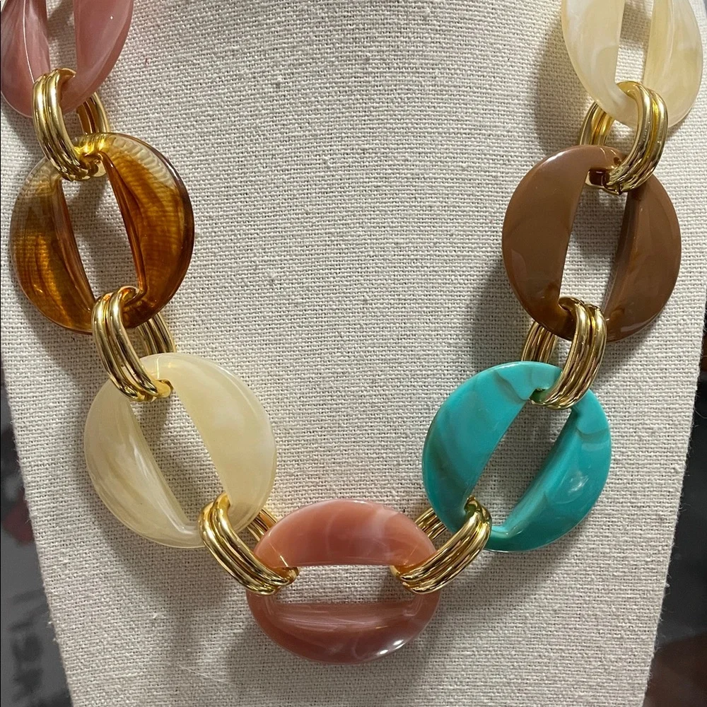 Multicolor Resin & Gold-Link Statement Necklace